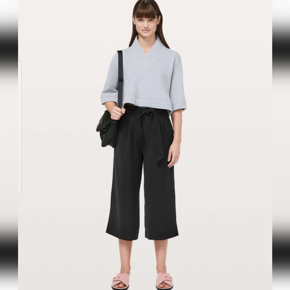 lululemon athletica Black Cropped Wide-Leg Paperbag Waist Pants